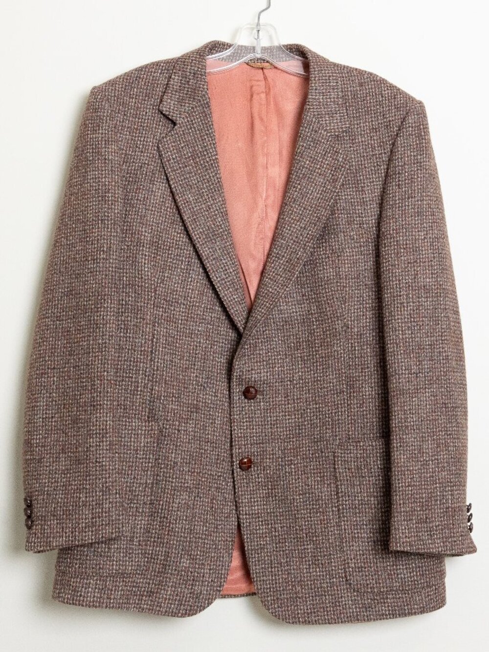 Vintage Harris Tweed Brown Wool Blazer Sport Coat 40R Handwoven Scotland 1970s